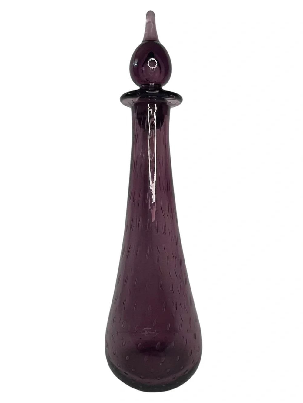 Vintage Empoli Style Amethyst Purple Glass Genie Decanter Stopper 15” MCM Italy